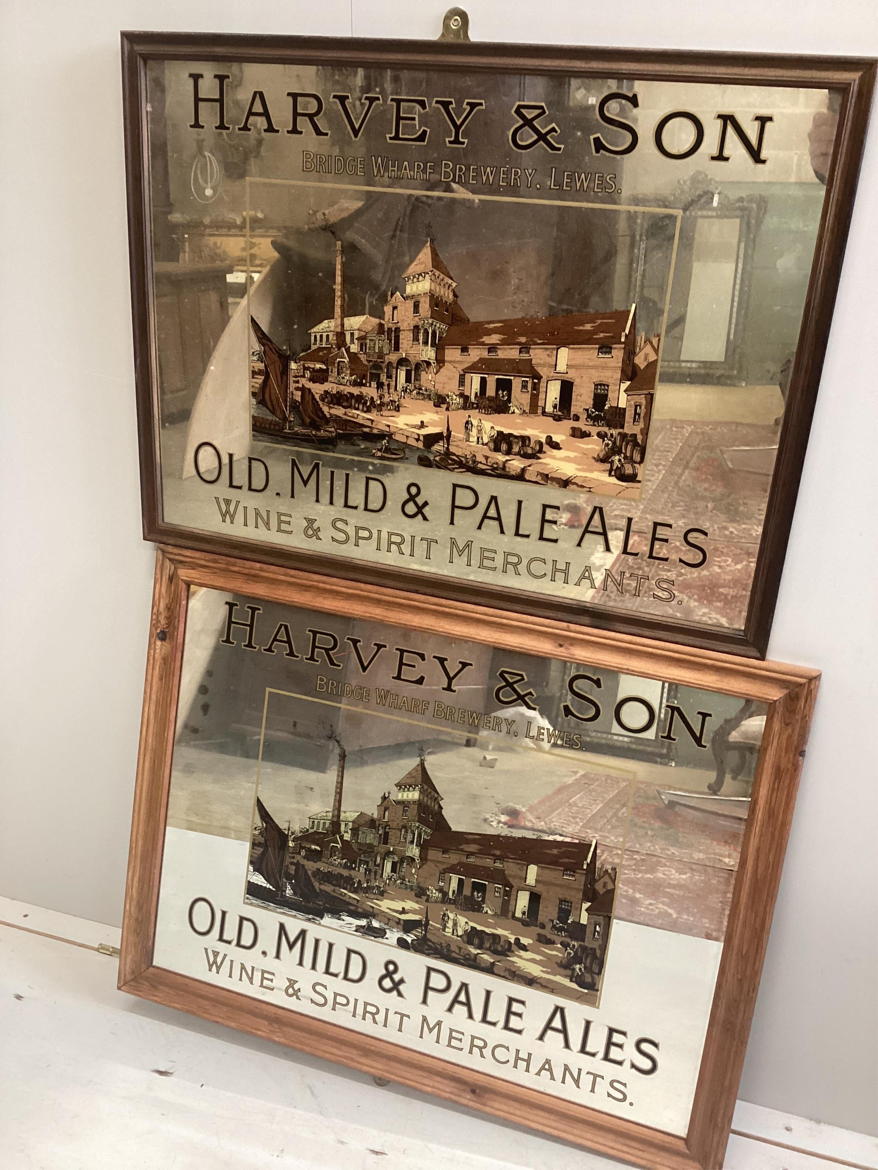 Two Harvey’s brewery advertising mirrors, larger width 77cm, height 59cm. Condition - fair
